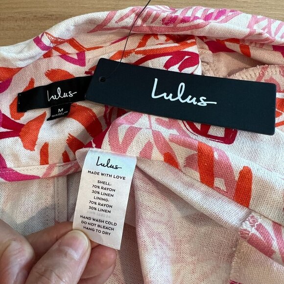 Lulus Tropical Open Front Blazer Medium in Red Pink Linen Blend - Picture 6 of 9